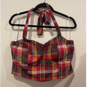 AMERICAN EAGLE Plaid Halter Crop Top